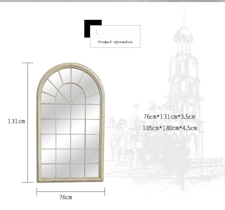 European Style Retro Wrought Iron Wall Hanging Decorative Mirror Porch Clothing Store American Fake Windows