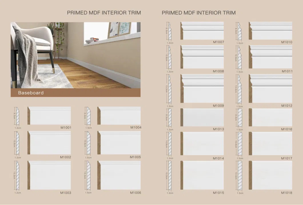 White Wooden Pine Primed Base Board Crown Moulding